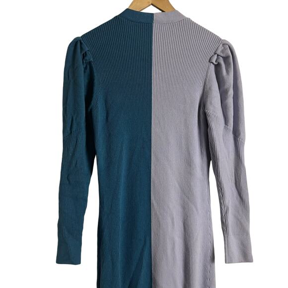 Busayo Ribbed Two-Tone Blue Purple Long Sleeve Sweater Midi Dress Size Small - Picture 14 of 16